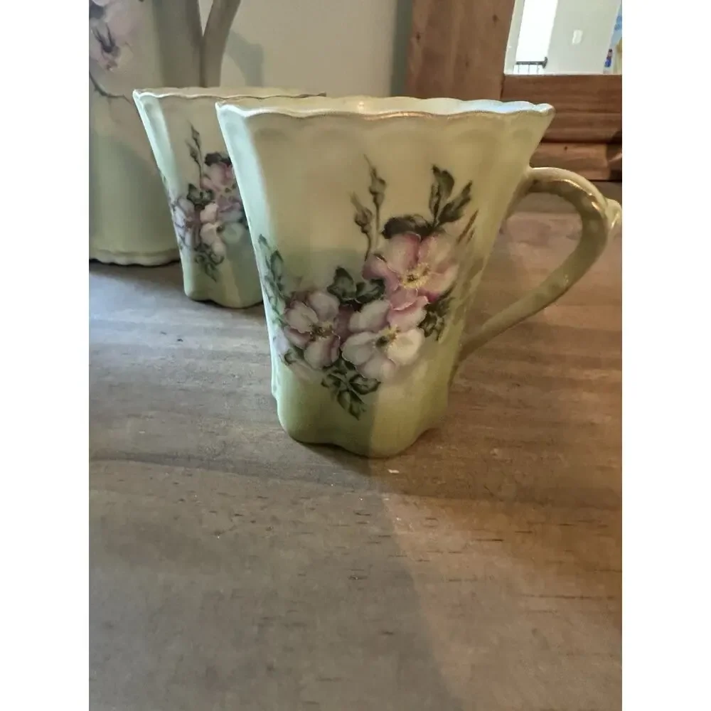 Antique Nippon Hand-Painted Dogwood Chocolate Coffee/Teapot Set with 4 cups